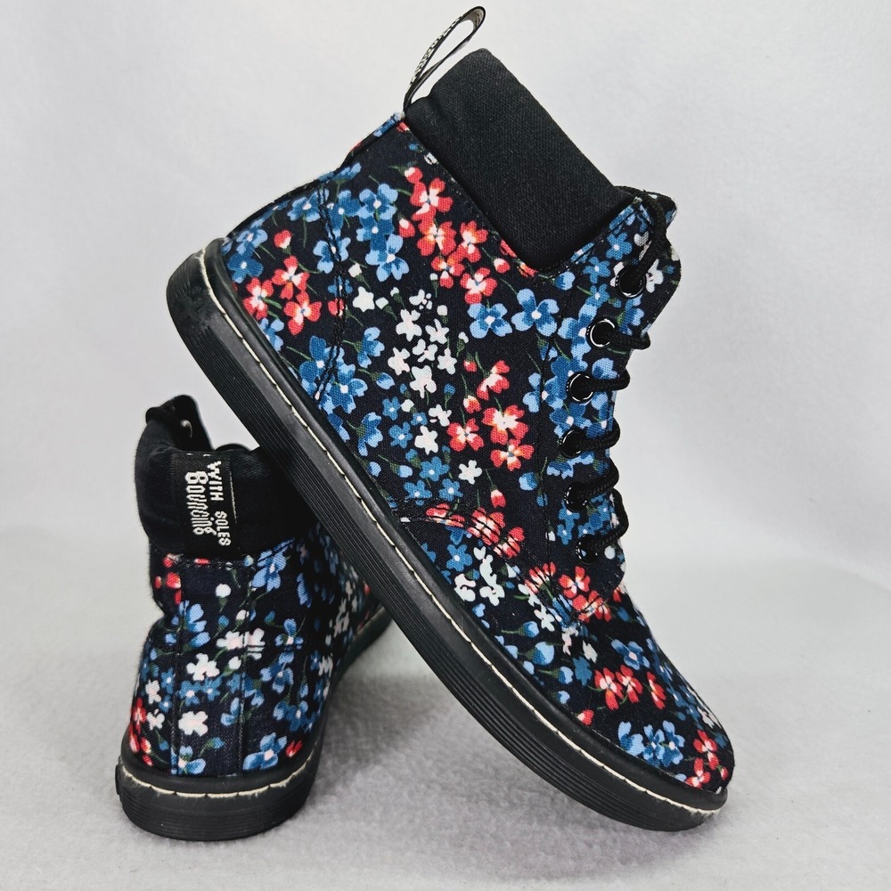 Dr‎ Martens Shoes Womens 7 Maelly Black Floral Canvas Boots Sneakers Air Walk
